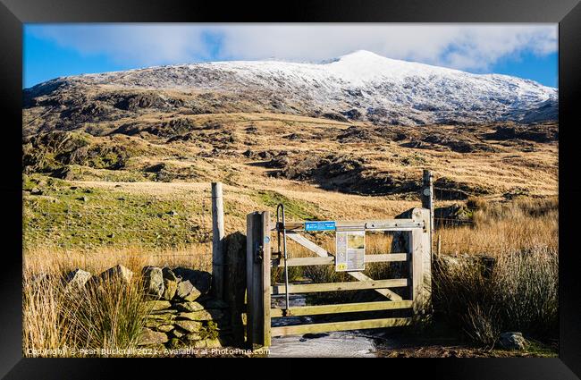 Rhyd Ddu Path to Snowcapped Snowdon Snowdonia Framed Print by Pearl Bucknall