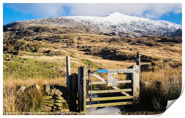 Rhyd Ddu Path to Snowcapped Snowdon Snowdonia Print by Pearl Bucknall