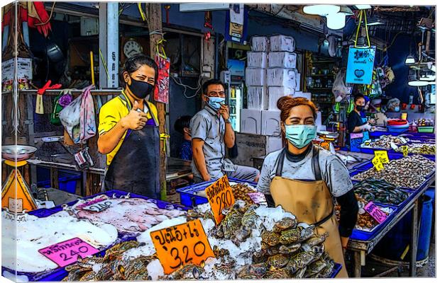 Fresh seafood for Sale at a fish market in Thailand Canvas Print by Wilfried Strang