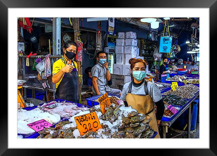 Fresh seafood for Sale at a fish market in Thailand Framed Mounted Print by Wilfried Strang