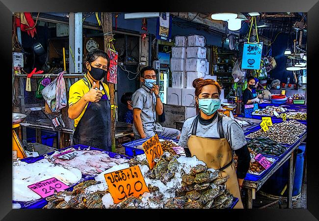 Fresh seafood for Sale at a fish market in Thailand Framed Print by Wilfried Strang