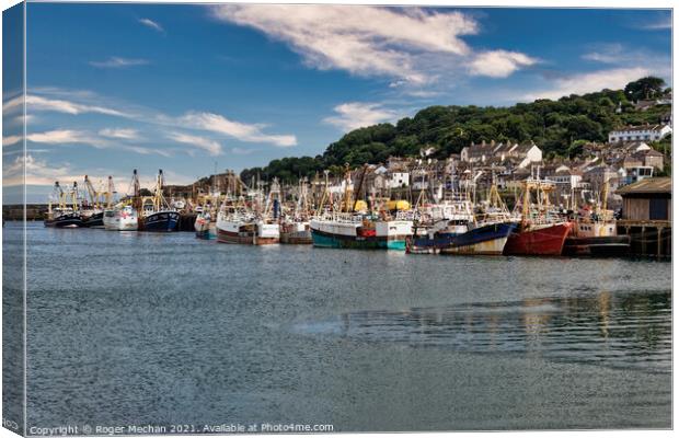 Bustling Newlyn Harbour Canvas Print by Roger Mechan