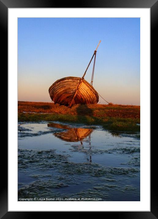 Boat Reflections at Sunset Framed Mounted Print by Laura Baxter
