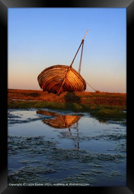 Boat Reflections at Sunset Framed Print by Laura Baxter