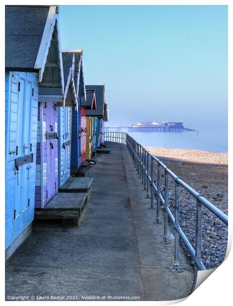 Cromer Pier and Beach Huts Print by Laura Baxter