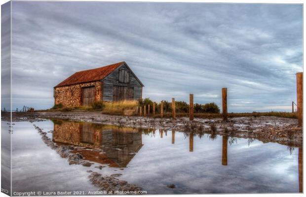 Coal Barn Reflections Canvas Print by Laura Baxter