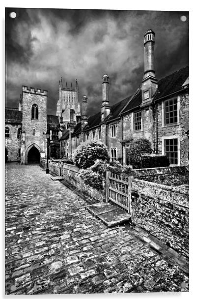 Vicars Close and Wells Cathedral Acrylic by Darren Galpin