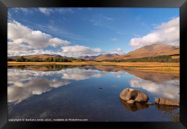 Loch Tulla Reflection in Autumn Scotland Framed Print by Barbara Jones