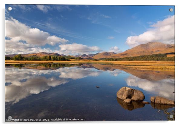 Loch Tulla Reflection in Autumn Scotland Acrylic by Barbara Jones