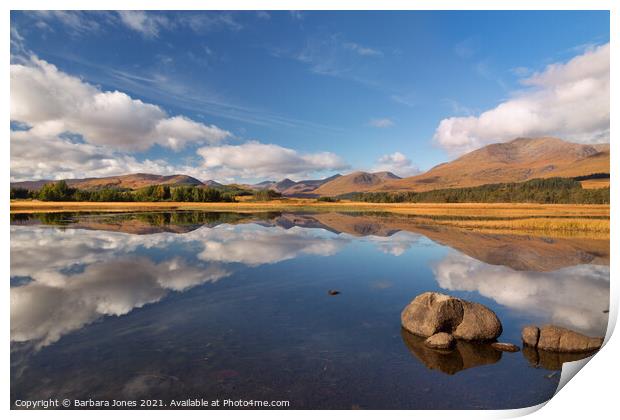 Loch Tulla Reflection in Autumn Scotland Print by Barbara Jones