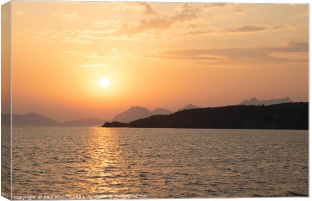 Orange Sunset over Greek Islands Canvas Print by Paul Whittle