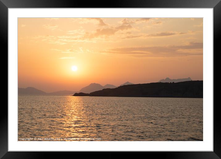 Orange Sunset over Greek Islands Framed Mounted Print by Paul Whittle