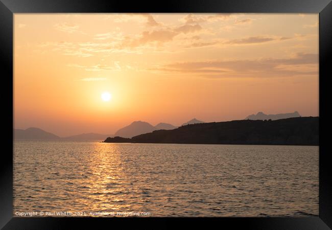 Orange Sunset over Greek Islands Framed Print by Paul Whittle