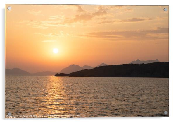 Orange Sunset over Greek Islands Acrylic by Paul Whittle