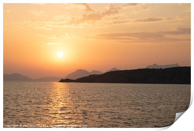 Orange Sunset over Greek Islands Print by Paul Whittle