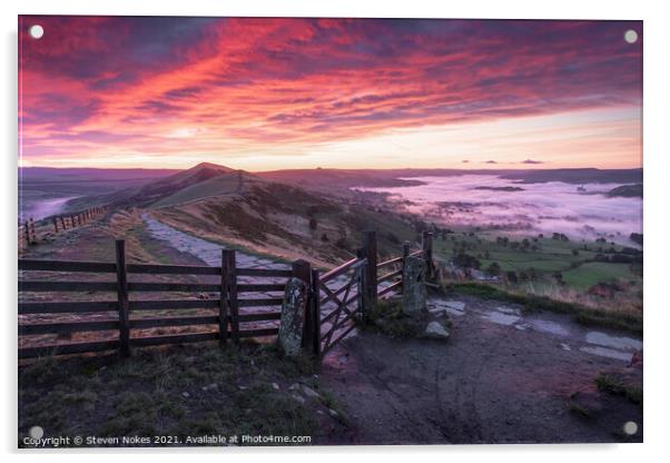 Majestic sunrise at Mam Tor Gate Acrylic by Steven Nokes