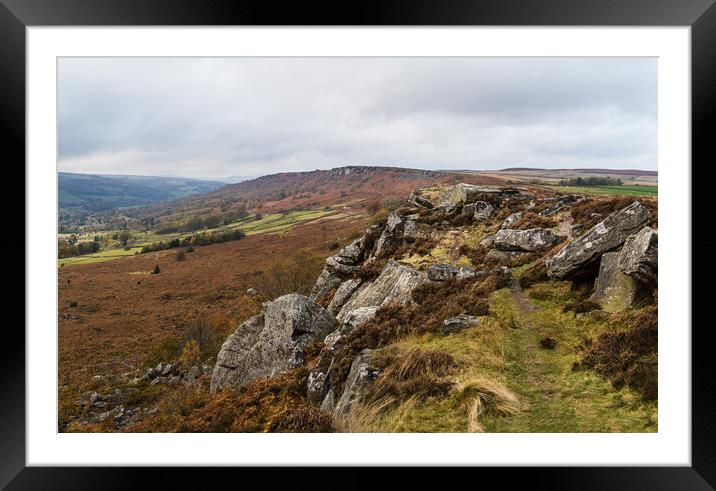 Rocks and heather at Baslow Edge Framed Mounted Print by Jason Wells