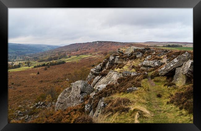 Rocks and heather at Baslow Edge Framed Print by Jason Wells