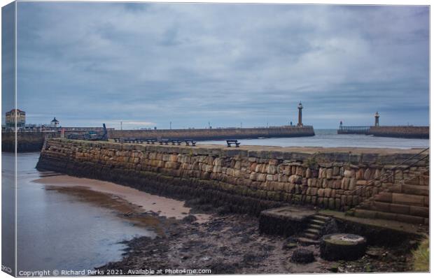 Whitby Harbour Tide out Canvas Print by Richard Perks