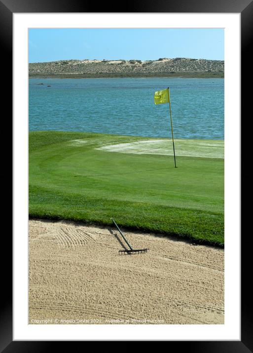 Golf Sand Trap and Yellow Flag Framed Mounted Print by Angelo DeVal