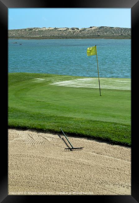 Golf Sand Trap and Yellow Flag Framed Print by Angelo DeVal