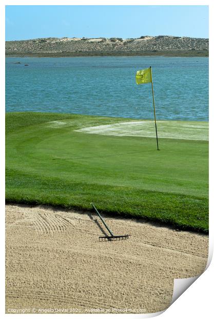 Golf Sand Trap and Yellow Flag Print by Angelo DeVal