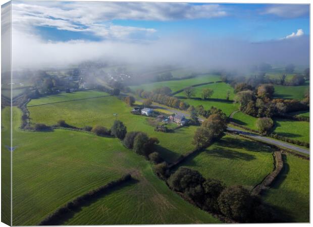 Ground mist near Llandeilo by drone Canvas Print by Leighton Collins