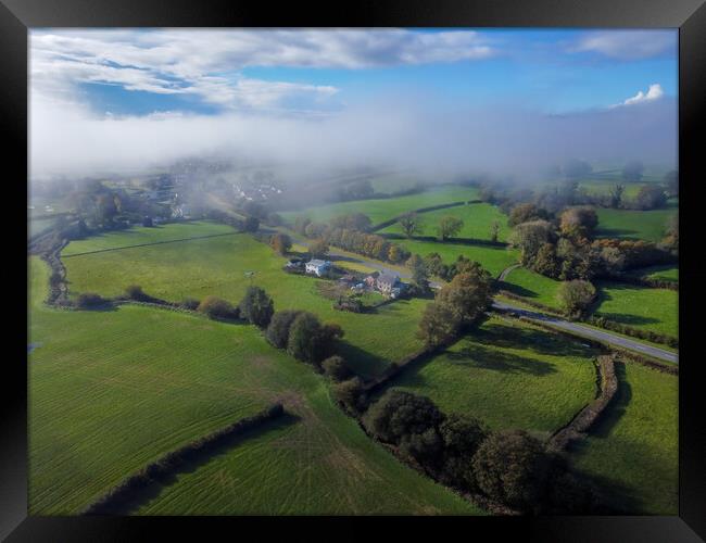 Ground mist near Llandeilo by drone Framed Print by Leighton Collins