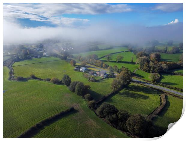 Ground mist near Llandeilo by drone Print by Leighton Collins