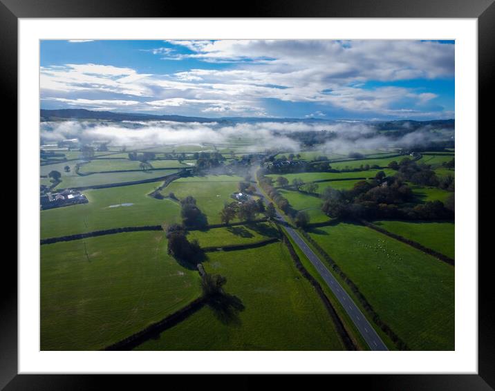 Ground mist near Llandeilo by drone Framed Mounted Print by Leighton Collins