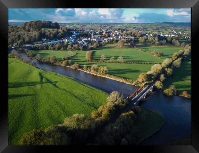 The river Towy in Llandeilo by drone Framed Print by Leighton Collins