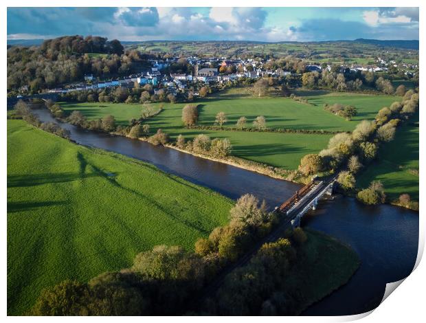 The river Towy in Llandeilo by drone Print by Leighton Collins