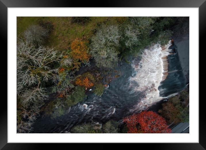 The weir on the river Twrch by drone Framed Mounted Print by Leighton Collins
