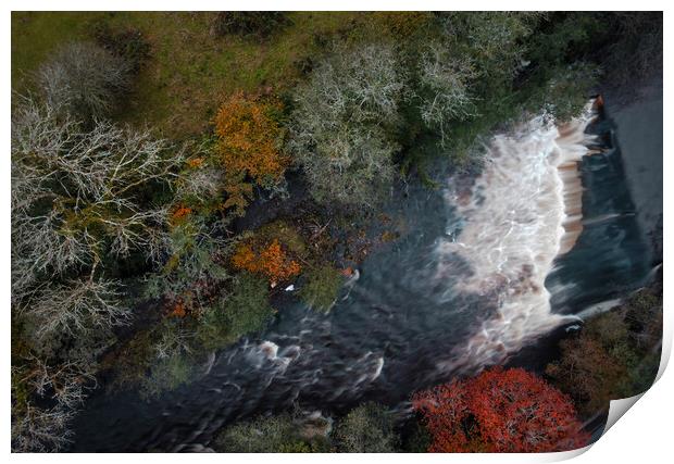 The weir on the river Twrch by drone Print by Leighton Collins