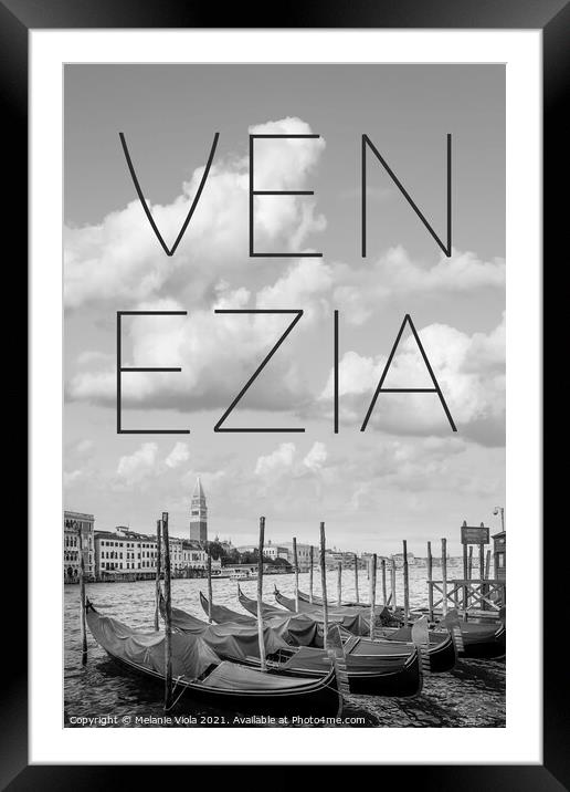 VENICE Grand Canal and St Mark's Campanile | Text & Skyline Framed Mounted Print by Melanie Viola