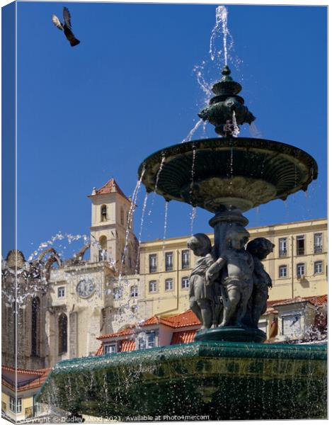 Fountain Rossio Lisbon Canvas Print by Dudley Wood