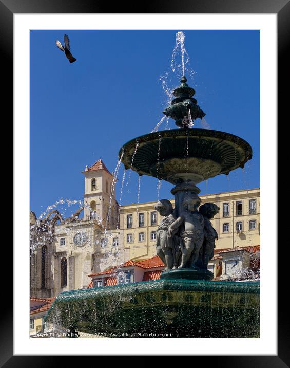 Fountain Rossio Lisbon Framed Mounted Print by Dudley Wood