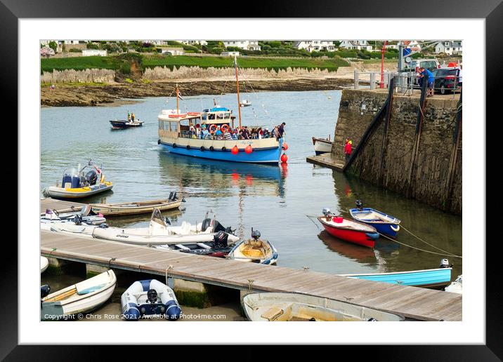 St Mawes, harbour, passenger ferry Framed Mounted Print by Chris Rose