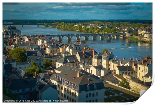 Saumur, rooftops view over the River Loire Print by Chris Rose