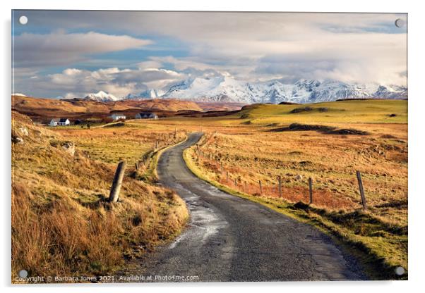 The Cuillins of Skye in Winter from Ebost Scotland Acrylic by Barbara Jones