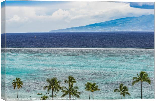 Colorful Sailboat Outer Reef Blue Water Tahiti Island From Moore Canvas Print by William Perry