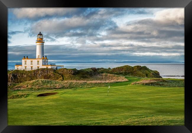 Turnberry Lighthouse and Ninth Green Framed Print by Derek Beattie