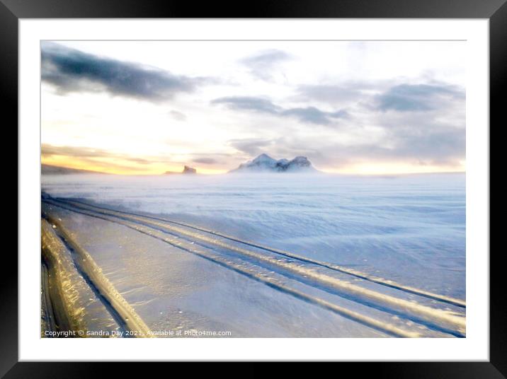 Tracks on the Glacier Iceland Framed Mounted Print by Sandra Day