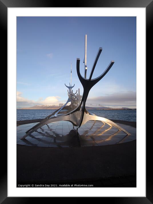 Iceland Reykjavik sun sculpture Framed Mounted Print by Sandra Day