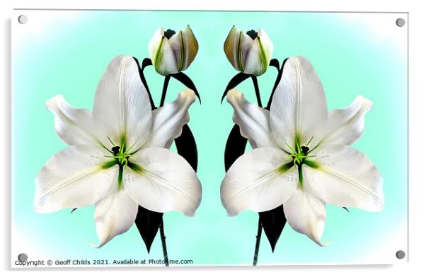 Super large majestic White Madonna Lily Duo. Acrylic by Geoff Childs
