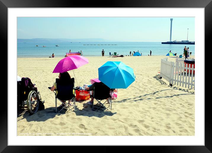 Beach Parasols, Weymouth, Dorset, UK. Framed Mounted Print by john hill