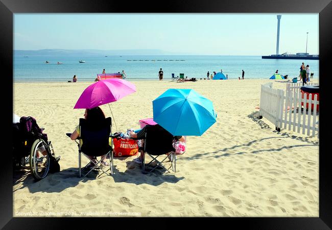 Beach Parasols, Weymouth, Dorset, UK. Framed Print by john hill