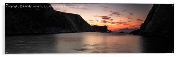 Man O'War Bay Sunrise, Dorset (panoramic) Acrylic by Derek Daniel
