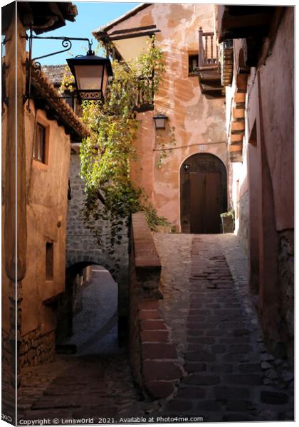 Beautiful old buildings in the mountain village of Albarracin, Spain Canvas Print by Lensw0rld 