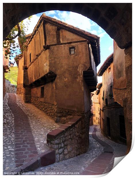 Beautiful old buildings in the mountain village of Albarracin, Spain Print by Lensw0rld 